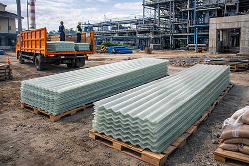 Pengiriman lembaran atap fiberglass BIORICH ke lokasi proyek pabrik dan gudang