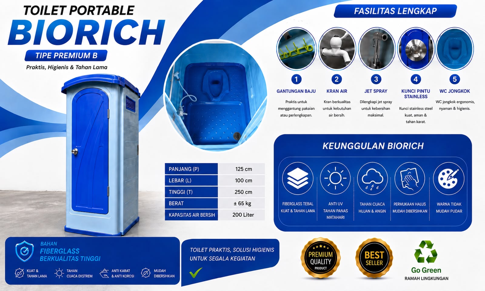 Toilet portable fiberglass Premium B closet jongkok