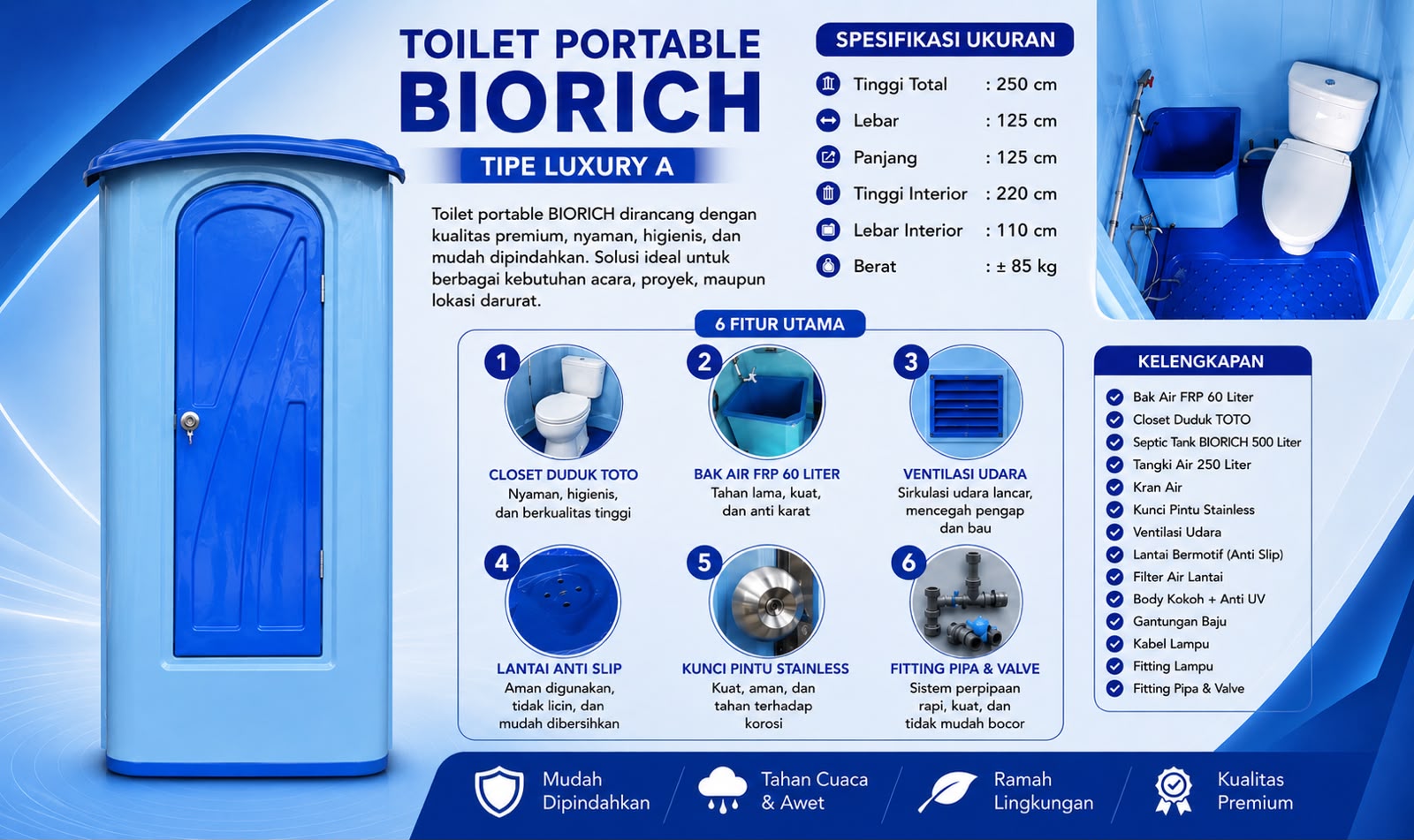 Toilet portable fiberglass Luxury A closet duduk
