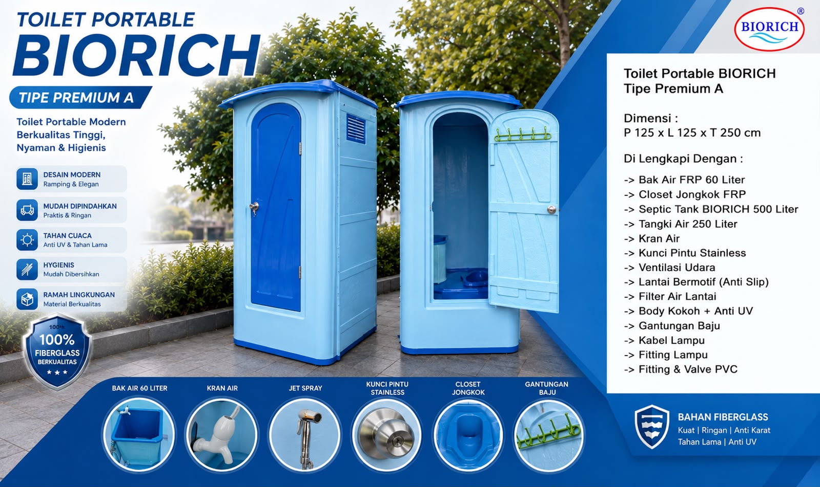 Toilet portable fiberglass Premium A closet jongkok