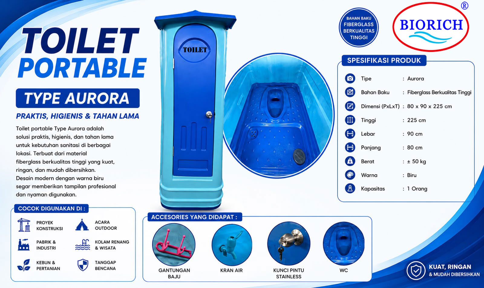 Toilet portable fiberglass Aurora closet jongkok